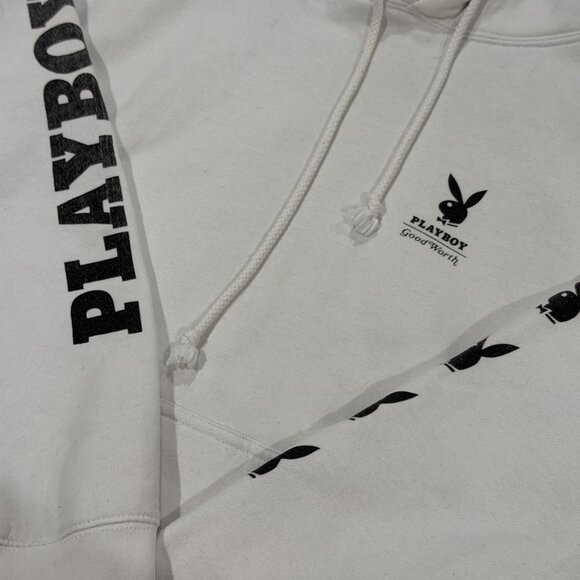 Good Worth & Co x Playboy Bunny Hoodie White S 2018 Limited Collab Rare - Picture 4 of 5